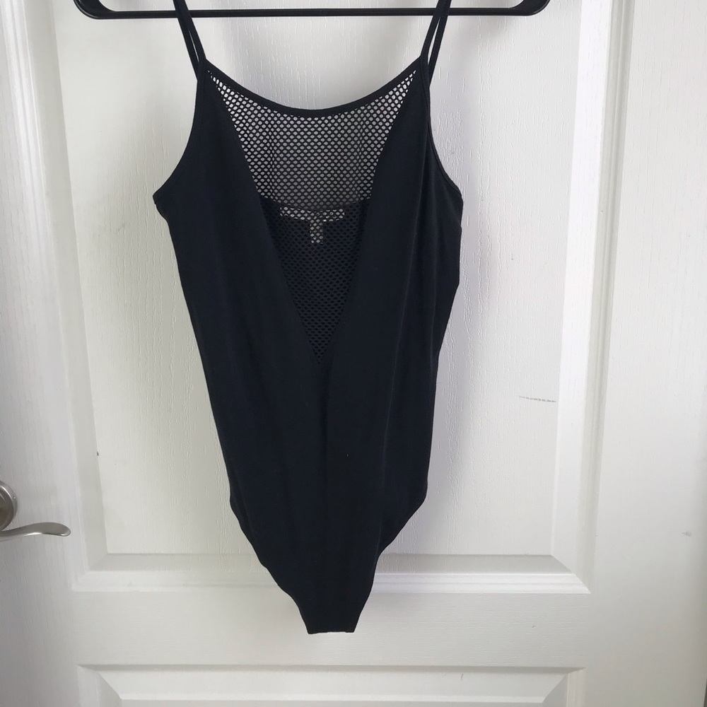 Express Mesh front spaghetti strap thong bodysuit
